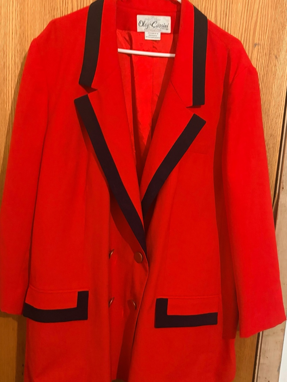 Oleg Cassini Vibrant Red Blazer with Black Trim
